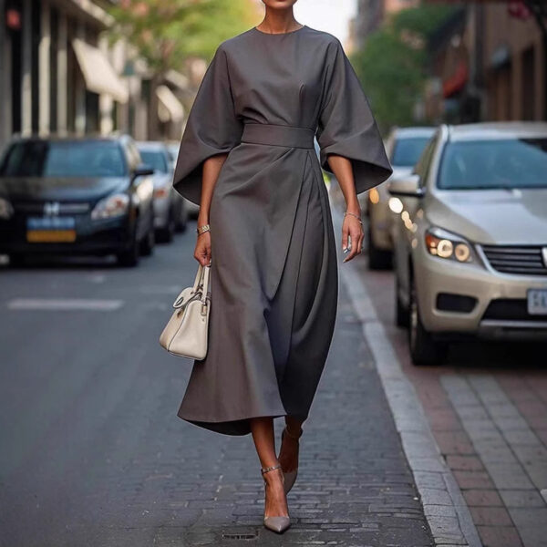 Loose Batwing Sleeve Dress Fashion Waist-tighted Solid Color Elegant Dresses For Women Clothing - Image 9